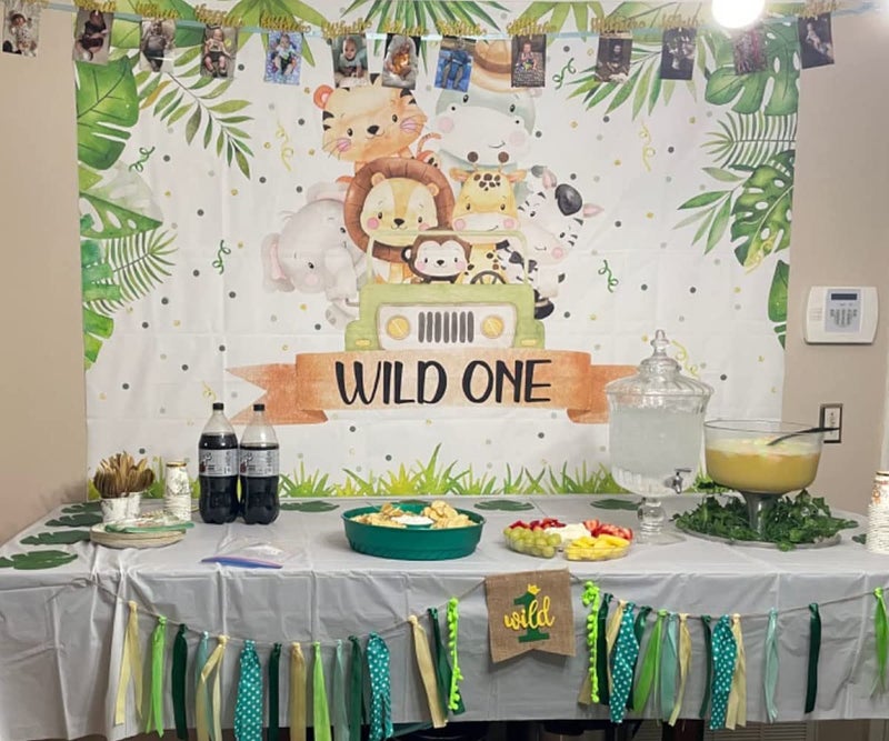 Avezano Wild One Birthday Backdrops Safari Theme First Birthday Party Background Decorations Tropical Jungle Animals 1st Birthday Party Banner Supplies(7x5ft) - Image 4